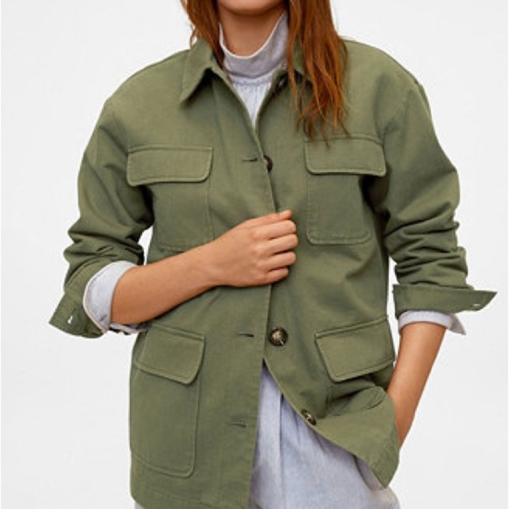 Mango Green Cotton Utility Jacket for Women